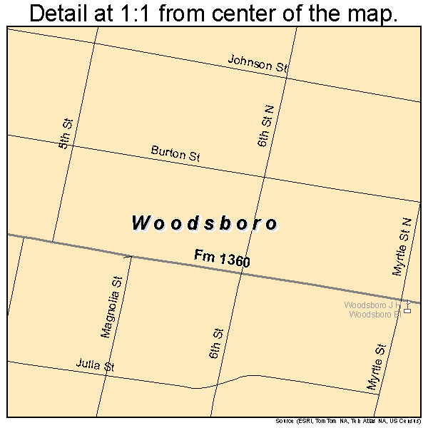 Woodsboro, Texas road map detail