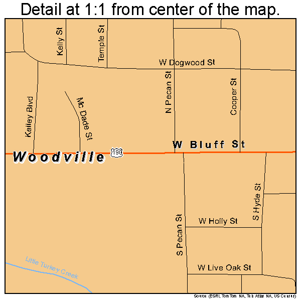 Woodville, Texas road map detail