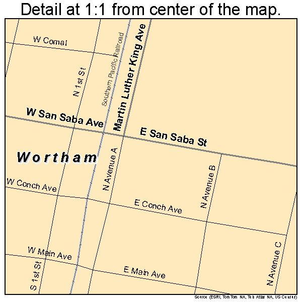 Wortham, Texas road map detail