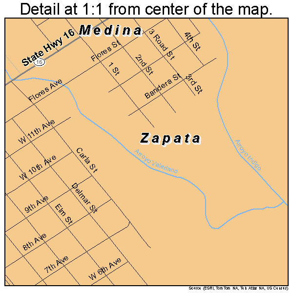 Zapata, Texas road map detail