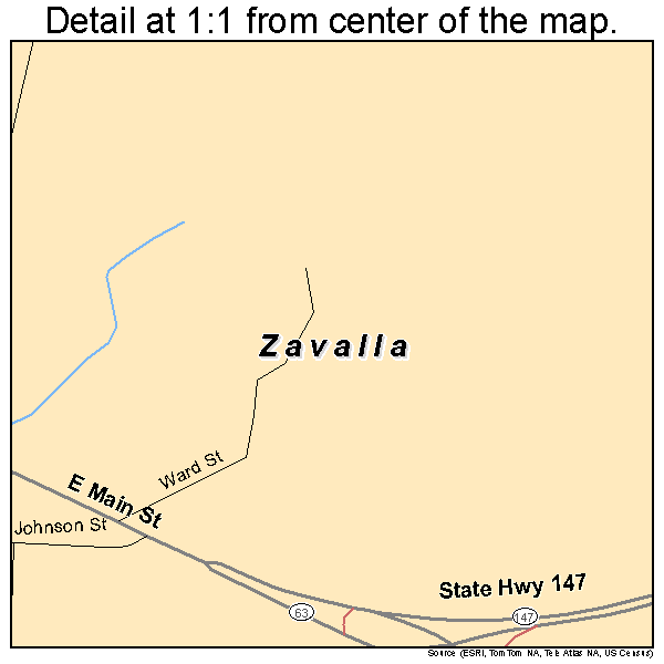 Zavalla, Texas road map detail