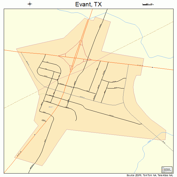 Evant, TX street map