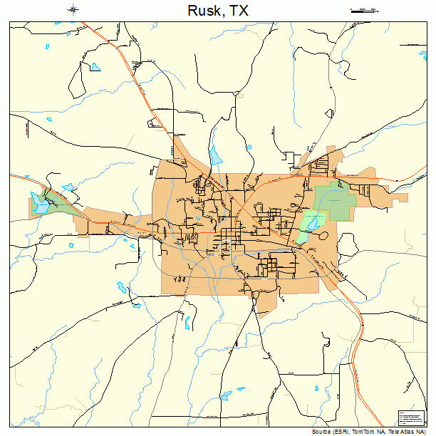 Rusk, TX street map