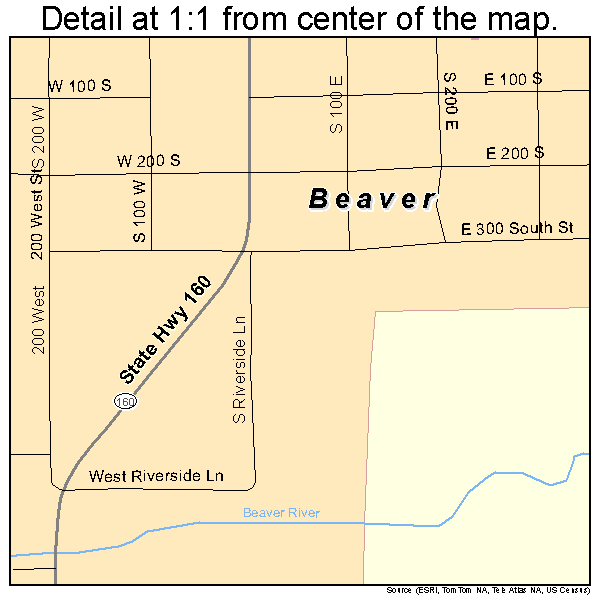 Beaver, Utah road map detail