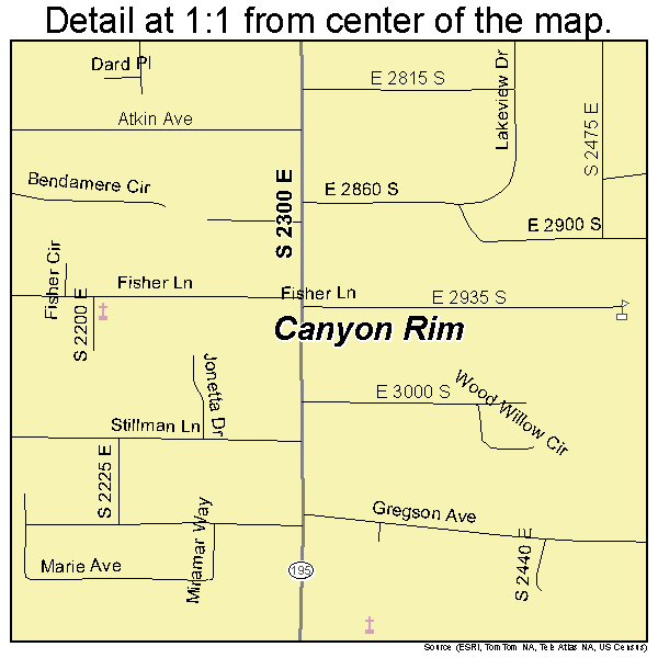 Canyon Rim, Utah road map detail