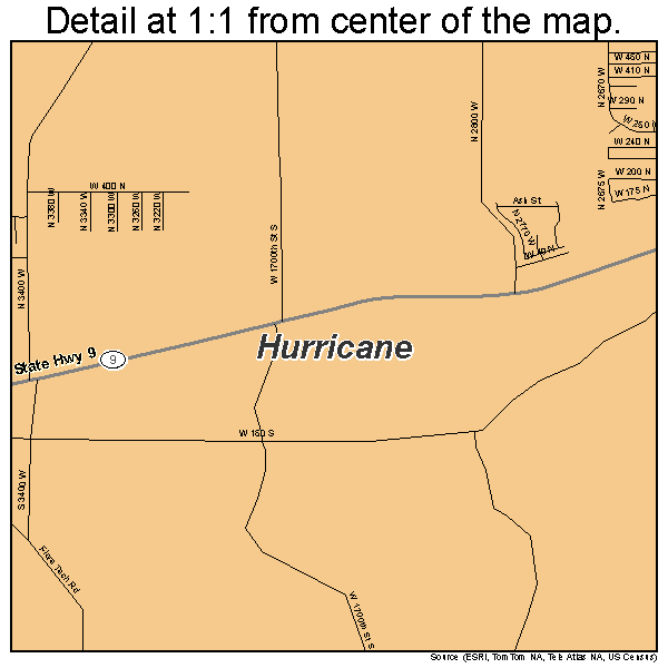 Hurricane, Utah road map detail