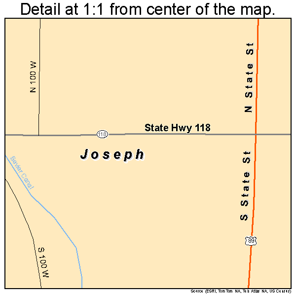 Joseph, Utah road map detail