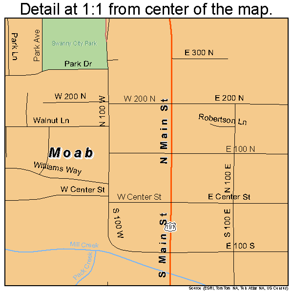 Moab, Utah road map detail