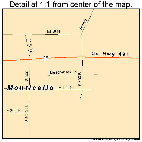 Monticello, Utah road map detail