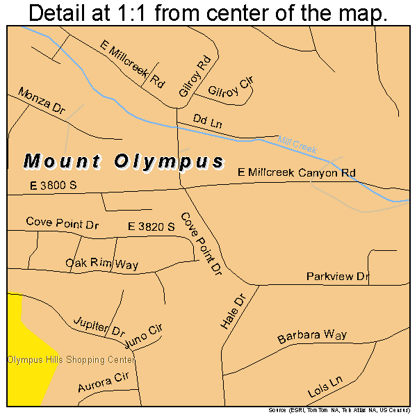 Mount Olympus, Utah road map detail