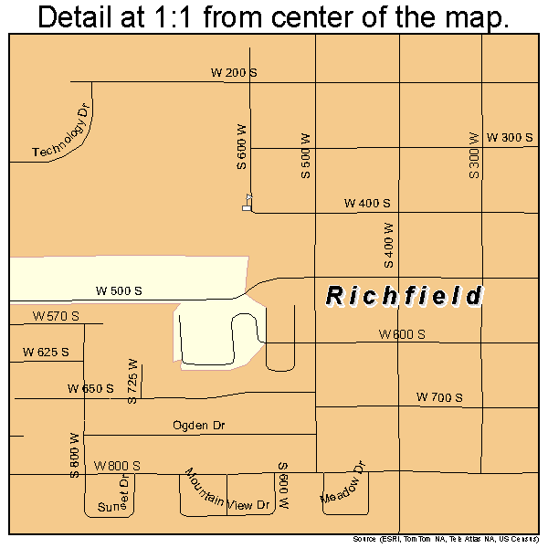 Richfield, Utah road map detail