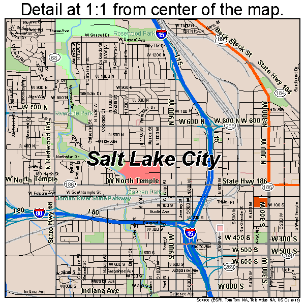 Salt Lake City, Utah road map detail