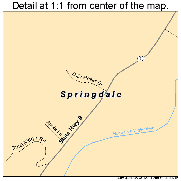 Springdale, Utah road map detail