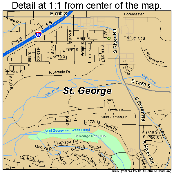 St. George, Utah road map detail