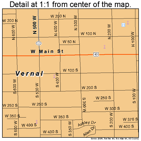 Vernal, Utah road map detail
