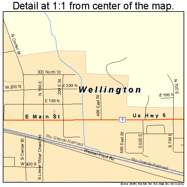 Wellington, Utah road map detail