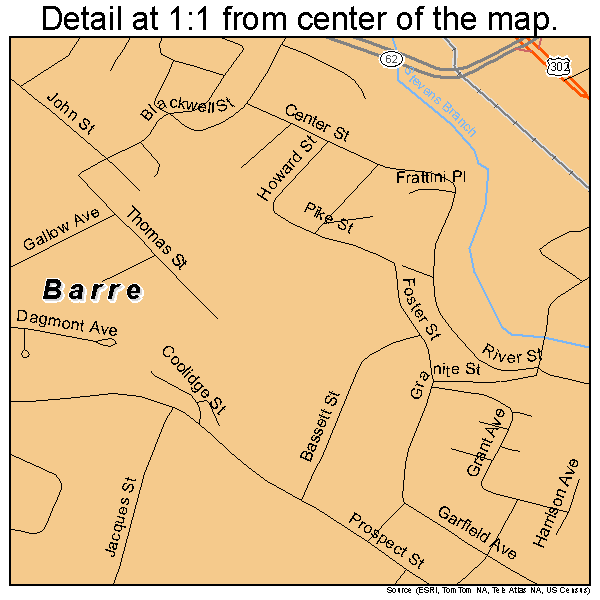 Barre, Vermont road map detail