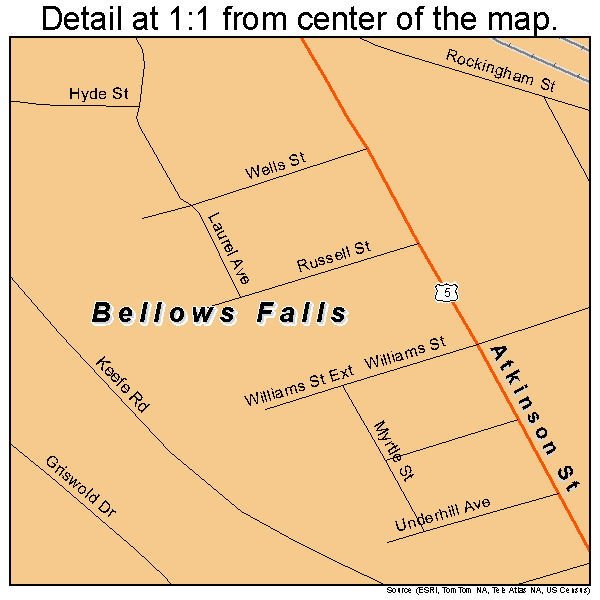 Bellows Falls, Vermont road map detail