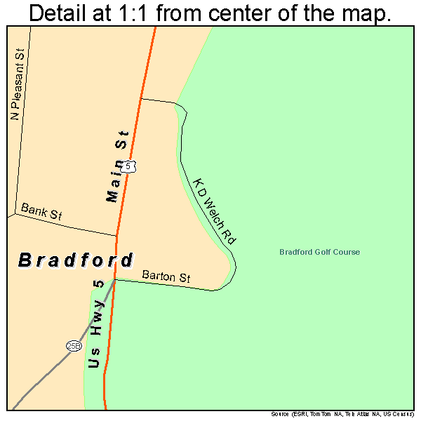 Bradford, Vermont road map detail