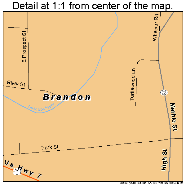 Brandon, Vermont road map detail