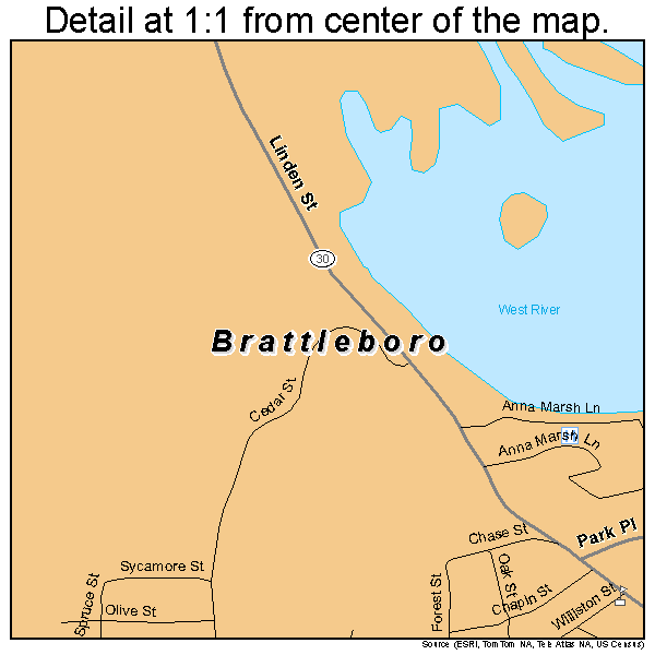 Brattleboro, Vermont road map detail