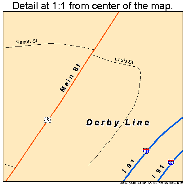 Derby Line, Vermont road map detail