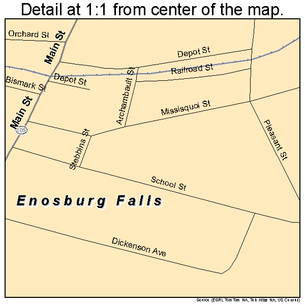 Enosburg Falls, Vermont road map detail