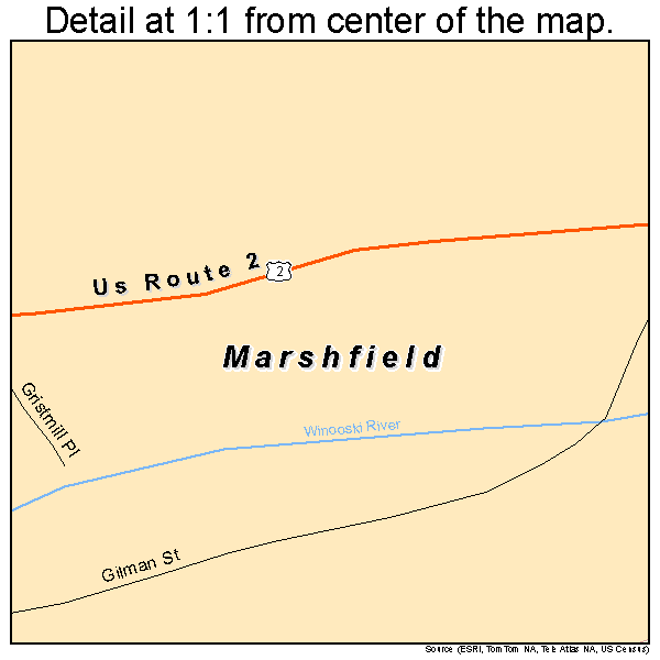 Marshfield, Vermont road map detail