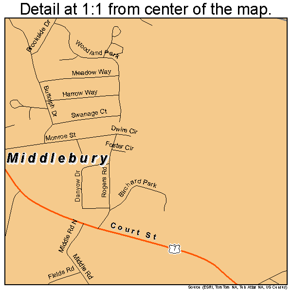 Middlebury, Vermont road map detail