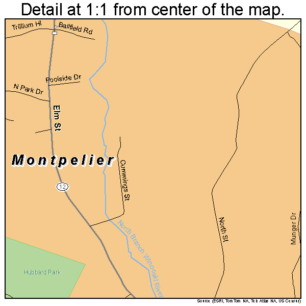 Montpelier, Vermont road map detail