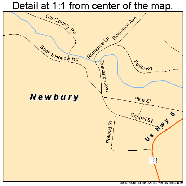 Newbury, Vermont road map detail
