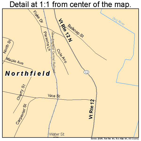 Northfield, Vermont road map detail