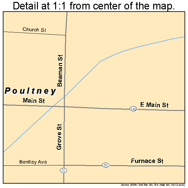 Poultney, Vermont road map detail