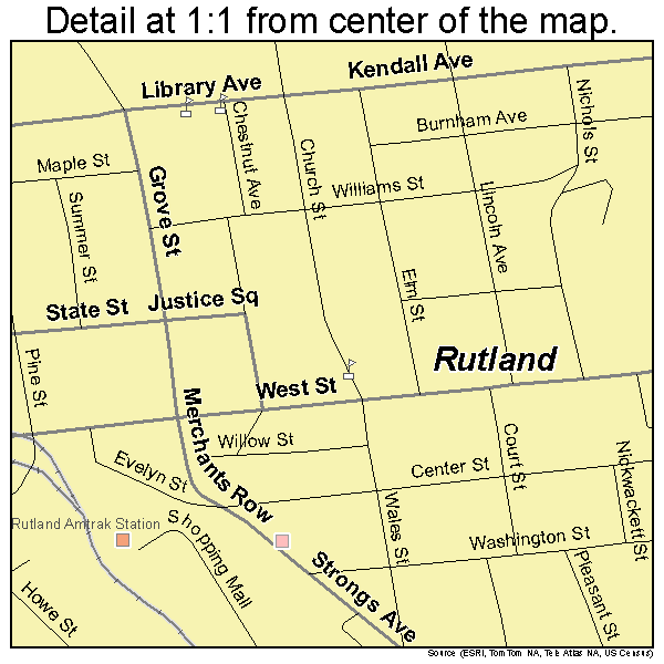 Rutland, Vermont road map detail