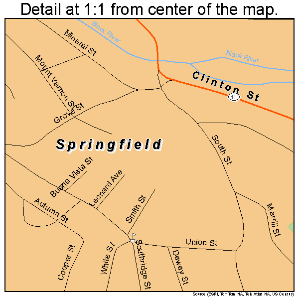 Springfield, Vermont road map detail