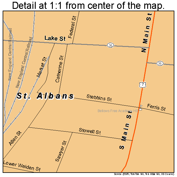 St. Albans, Vermont road map detail