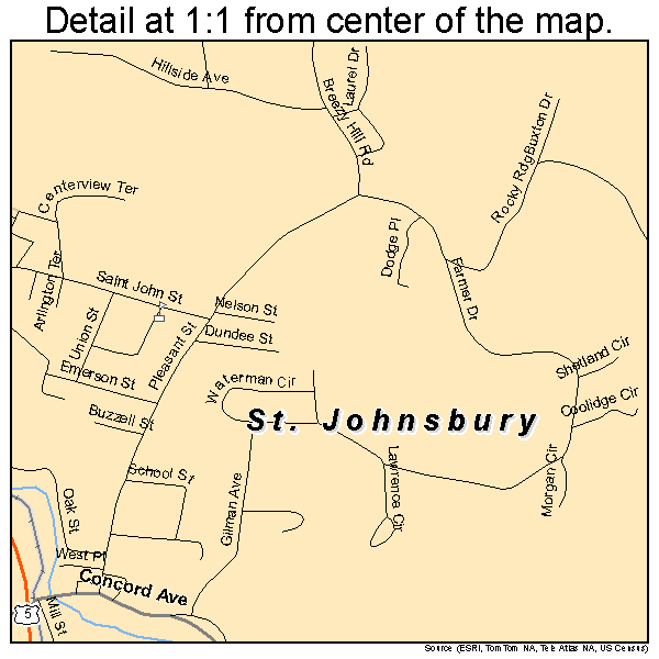 St. Johnsbury, Vermont road map detail