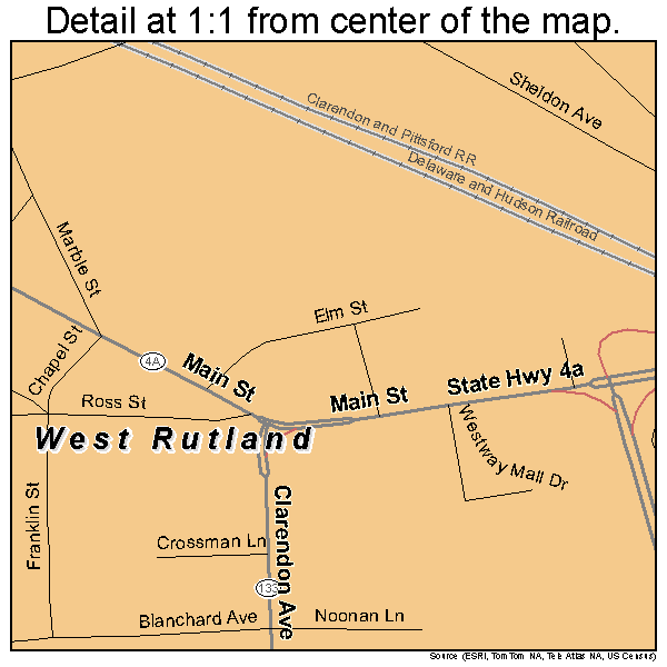 West Rutland, Vermont road map detail