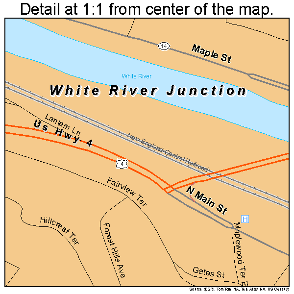 White River Junction, Vermont road map detail