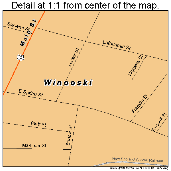 Winooski, Vermont road map detail