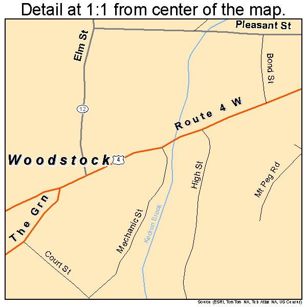 Woodstock, Vermont road map detail