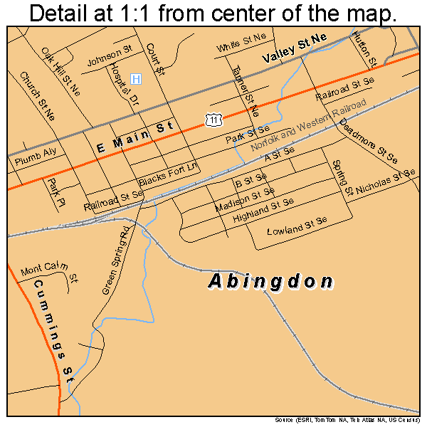 Abingdon, Virginia road map detail