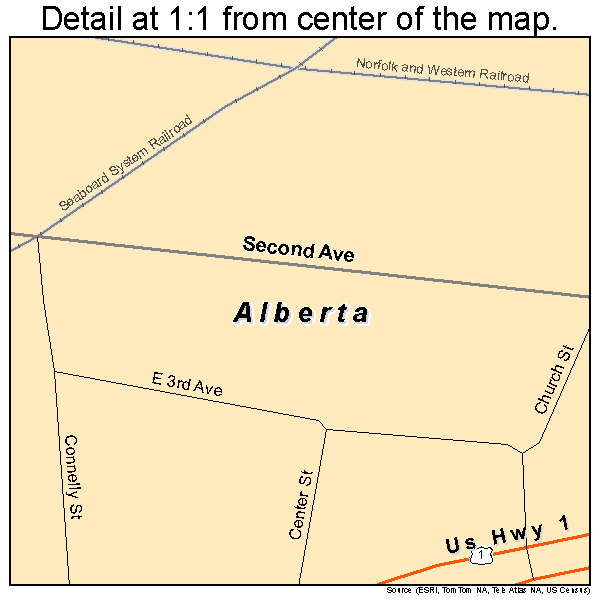 Alberta, Virginia road map detail