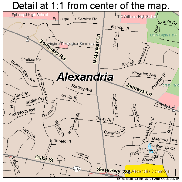 Alexandria, Virginia road map detail