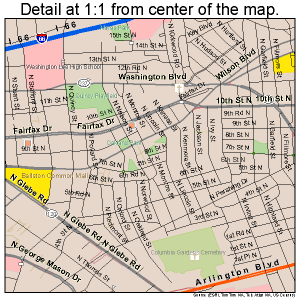 Arlington, Virginia road map detail
