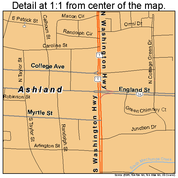 Ashland, Virginia road map detail