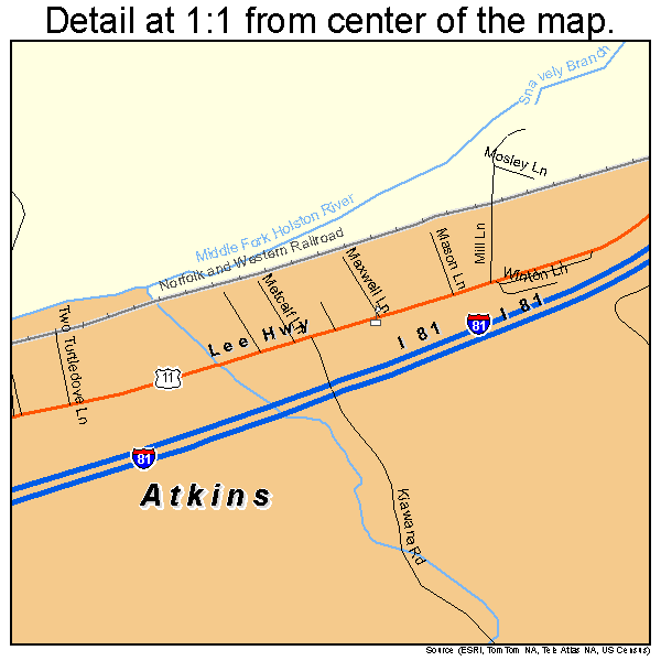 Atkins, Virginia road map detail