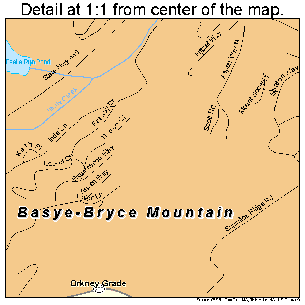 Basye-Bryce Mountain, Virginia road map detail