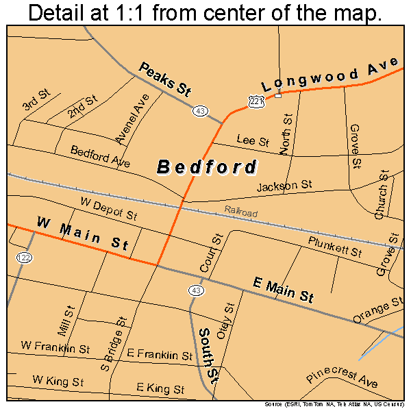 Bedford, Virginia road map detail