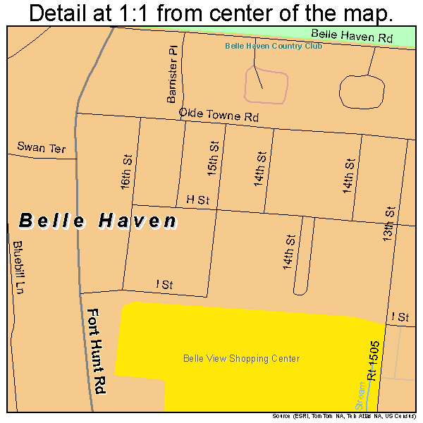 Belle Haven, Virginia road map detail